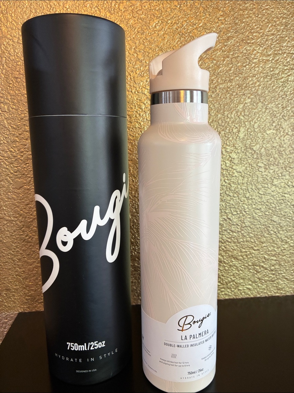 MY BOUGIE BOTTLE LA PALMERA INSULATED GOLD PALM BOTTLE 25oz